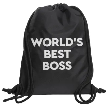 World's best boss, Τσάντα πλάτης πουγκί GYMBAG Μαύρη, με τσέπη (40x48cm) & χονδρά κορδόνια