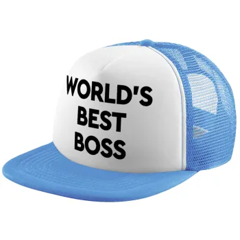 World's best boss, Καπέλο παιδικό Soft Trucker με Δίχτυ ΓΑΛΑΖΙΟ/ΛΕΥΚΟ (POLYESTER, ΠΑΙΔΙΚΟ, ONE SIZE)