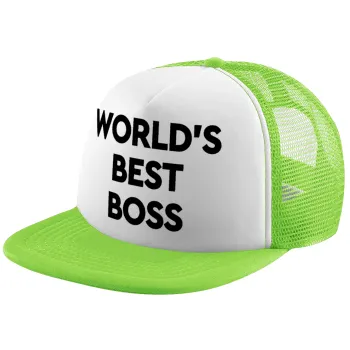 World's best boss, Child's Soft Trucker Hat with Green/White Mesh (POLYESTER, CHILDREN'S, ONE SIZE)