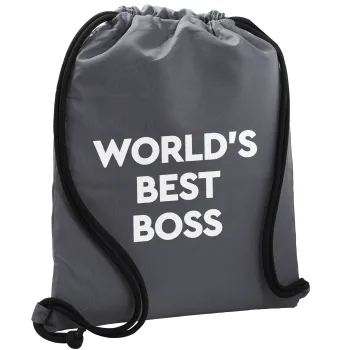 World's best boss, Backpack pouch GYMBAG GREY, with pocket (40x48cm) & thick cords