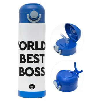 World's best boss, Παιδικό παγούρι θερμό, ανοξείδωτο, με καλαμάκι ασφαλείας, ΜΠΛΕ (500ml)