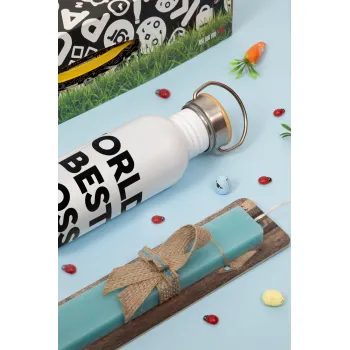 World's best boss, Πασχαλινή Λαμπάδα με παγούρι μεταλλικό (620ml, stainless steel) & κερί αρωματικό πλακέ (30cm) (ΤΙΡΚΟΥΑΖ)