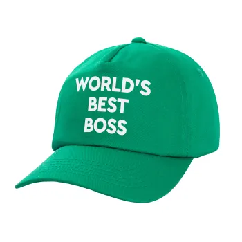 World's best boss, Children's Baseball Cap, 100% Cotton Twill, Green (COTTON, CHILDREN'S, UNISEX, ONE SIZE)