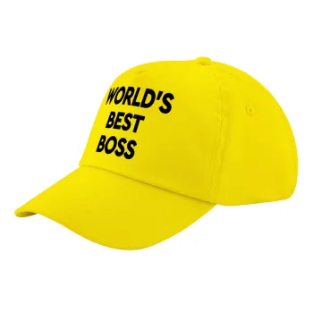 World's best boss, Child's Baseball Cap, 100% Cotton Twill, Yellow (COTTON, CHILD, UNISEX, ONE SIZE)