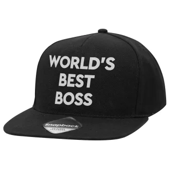 World's best boss, Adult Flat Snapback Hat Black, (100% COTTON TWILL, ADULT, UNISEX, ONE SIZE)