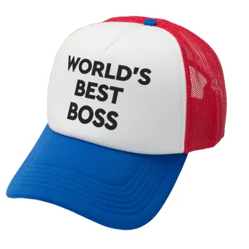 World's best boss, Adult Soft Trucker Hat with Red/Blue/White Mesh (POLYESTER, ADULT, UNISEX, ONE SIZE)