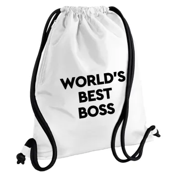 World's best boss, Backpack pouch GYMBAG white, with pocket (40x48cm) & thick cords