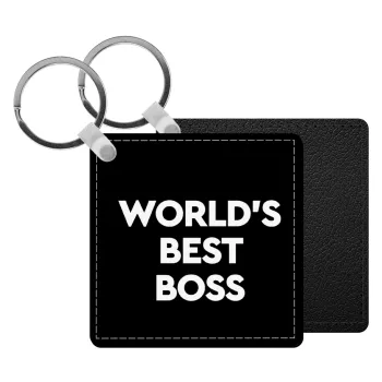 World's best boss, Μπρελόκ Δερματίνη, τετράγωνο ΜΑΥΡΟ (5x5cm)