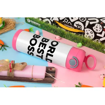 World's best boss, Easter candle, Childrens hot water bottle, stainless steel, with safety straw, PINK (500ml)