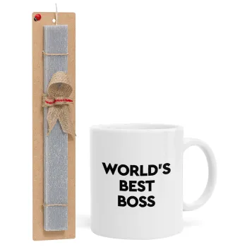 World's best boss, Πασχαλινή Λαμπάδα με Κούπα κεραμική (330ml) & κερί αρωματικό πλακέ (30cm) (ΓΚΡΙ)