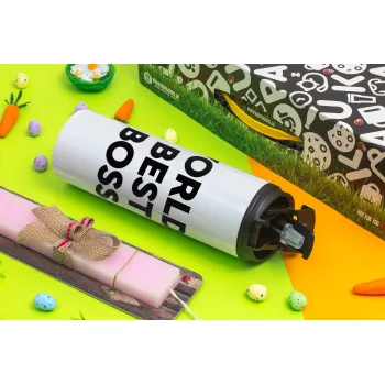 World's best boss, Πασχαλινή Λαμπάδα με Travel Tumbler θερμό με διπλό καπάκι (600ml, BPA free) & κερί αρωματικό πλακέ (30cm) (ΡΟΖ)