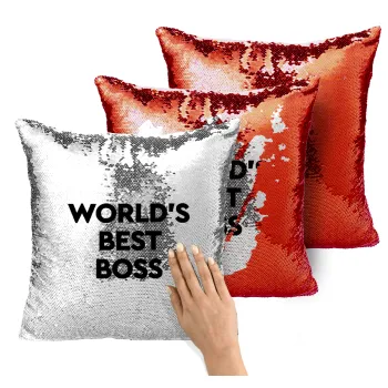 World's best boss, Μαξιλάρι καναπέ Μαγικό Κόκκινο με πούλιες 40x40cm περιέχεται το γέμισμα