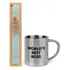 Easter Set, metallic thermal cup (300ml) & aromatic flat Easter candle (30cm) (TURQUOISE)