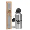 Easter Set, metallic silver aluminum water bottle (500ml) & aromatic flat Easter candle (30cm) (GRAY)