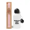 Easter Set, metallic aluminum bottle (500ml) & aromatic flat Easter candle (30cm) (PINK)
