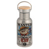 Stainless steel metallic thermos flask, silver with a bamboo lid, double-walled, 350ml.