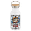 Metallic thermos (Stainless steel) White with wooden lid (bamboo), double-walled, 350ml