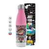 Metal mug thermos Pink/White (Stainless steel), double wall, 500ml