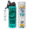 Metallic water bottle with safety lid, 850ml aluminum