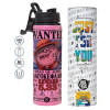 Metallic water bottle with safety lid, 850ml aluminum