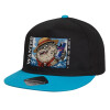 Child's Flat Snapback Hat, Black/Blue (100% COTTON, CHILD, UNISEX, ONE SIZE)