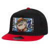 Flat Snapback Hat, Black/Red (100% COTTON, UNISEX, ONE SIZE)