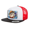 Adult Foam Flat Snapback with Mesh Black-White-Red (POLYESTER, ADULT, UNISEX, ONE SIZE)