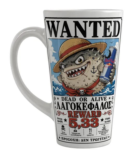 Λαγοκέφαλος Wanted Dead or Alive — Large tapered latte mug, ceramic, 450ml