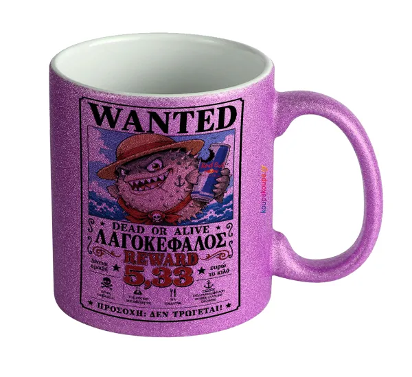 Λαγοκέφαλος Wanted Dead or Alive — Κούπα Μωβ Glitter που γυαλίζει, κεραμική, 330ml