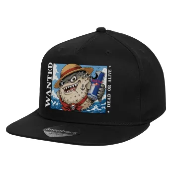 Λαγοκέφαλος Wanted Dead or Alive, Καπέλο παιδικό Flat Snapback, Μαύρο (100% ΒΑΜΒΑΚΕΡΟ, ΠΑΙΔΙΚΟ, UNISEX, ONE SIZE)