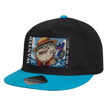 Λαγοκέφαλος Wanted Dead or Alive, Καπέλο παιδικό Flat Snapback, Μαύρο/Μπλε (100% ΒΑΜΒΑΚΕΡΟ, ΠΑΙΔΙΚΟ, UNISEX, ONE SIZE)