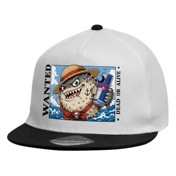 Λαγοκέφαλος Wanted Dead or Alive, Καπέλο παιδικό Flat Snapback, Λευκό (100% ΒΑΜΒΑΚΕΡΟ, ΠΑΙΔΙΚΟ, UNISEX, ONE SIZE)