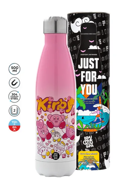 kirby — Metal mug thermos Pink/White (Stainless steel), double wall, 500ml