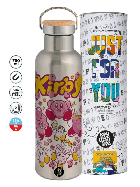 kirby — Stainless steel Silver with wooden lid (bamboo), double wall, 750ml
