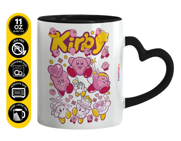 kirby — Κούπα καρδιά χερούλι μαύρη, κεραμική, 330ml