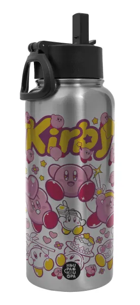 kirby — Metal mug thermo Silver with Straw and Spout Lid (Stainless steel), double wall, 950ml