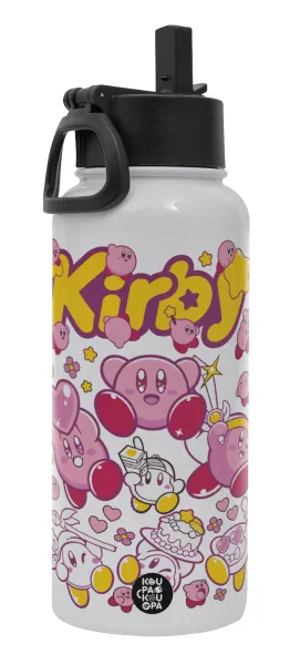 kirby — Μεταλλικό παγούρι θερμός Λευκό με καλαμάκι και χερούλι (Stainless steel), διπλού τοιχώματος, 950ml