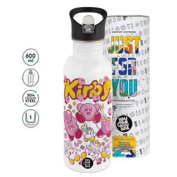 kirby, Παγούρι νερού Λευκό με καλαμάκι, ανοξείδωτο ατσάλι 600ml