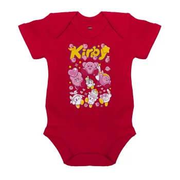 kirby, Βρεφικό φορμάκι μωρού, ΚΟΚΚΙΝΟ, 100% Organic Cotton, κοντομάνικο