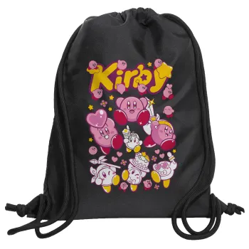 kirby, Τσάντα πλάτης πουγκί GYMBAG Μαύρη, με τσέπη (40x48cm) & χονδρά κορδόνια