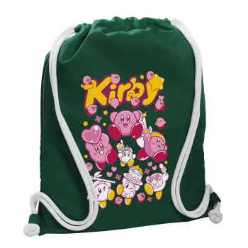 kirby, Τσάντα πλάτης πουγκί GYMBAG BOTTLE GREEN, με τσέπη (40x48cm) & χονδρά λευκά κορδόνια