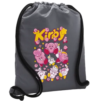 kirby, Τσάντα πλάτης πουγκί GYMBAG ΓΚΡΙ, με τσέπη (40x48cm) & χονδρά κορδόνια