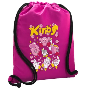 kirby, Τσάντα πλάτης πουγκί GYMBAG Φούξια, με τσέπη (40x48cm) & χονδρά κορδόνια