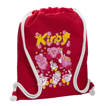 kirby, Τσάντα πλάτης πουγκί GYMBAG Κόκκινη, με τσέπη (40x48cm) & χονδρά κορδόνια