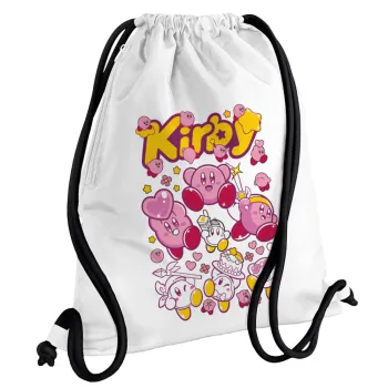 kirby, Τσάντα πλάτης πουγκί GYMBAG λευκή, με τσέπη (40x48cm) & χονδρά κορδόνια