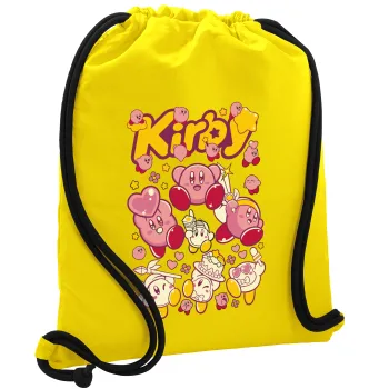 kirby, Τσάντα πλάτης πουγκί GYMBAG Κίτρινη, με τσέπη (40x48cm) & χονδρά κορδόνια