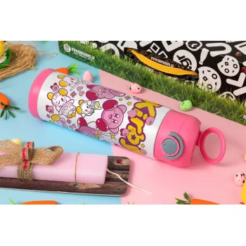 kirby, Πασχαλινή Λαμπάδα με Παιδικό παγούρι θερμό, ανοξείδωτο, με καλαμάκι ασφαλείας, ΡΟΖ (500ml)