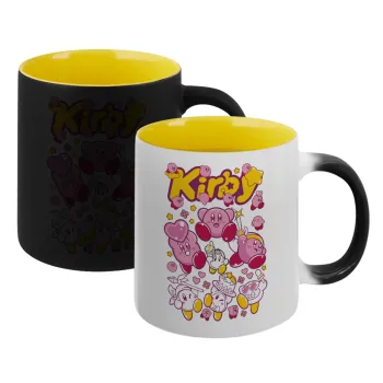 kirby, Κούπα Μαγική εσωτερικό κίτρινη, κεραμική 330ml που αλλάζει χρώμα με το ζεστό ρόφημα