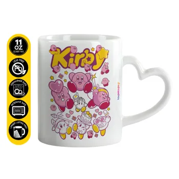 kirby, Κούπα καρδιά χερούλι λευκή, κεραμική, 330ml