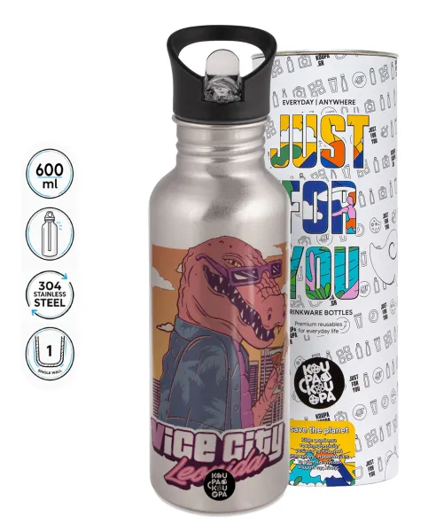 Vice City Leonida — Water bottle Silver with straw, stainless steel 600ml